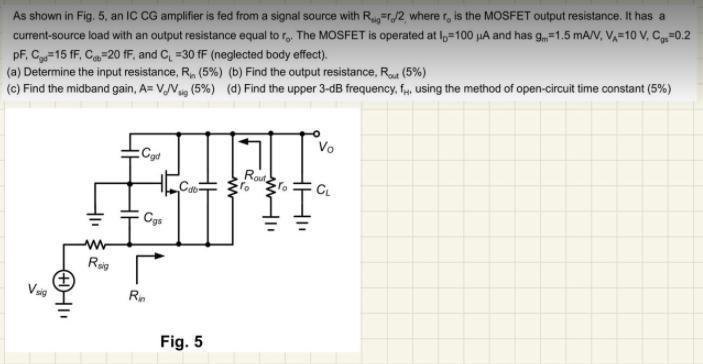 Solved As shown in Fig. 5. an IC CG amplifier is fed from a | Chegg.com