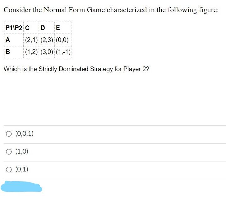 Solved Consider the Normal Form Game characterized in the | Chegg.com