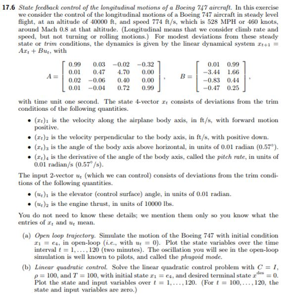 17.6 State feedback control of the longitudinal | Chegg.com