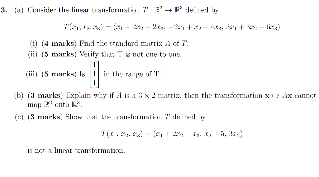 Solved 3 A Consider The Linear Transformation T R3 Chegg Com