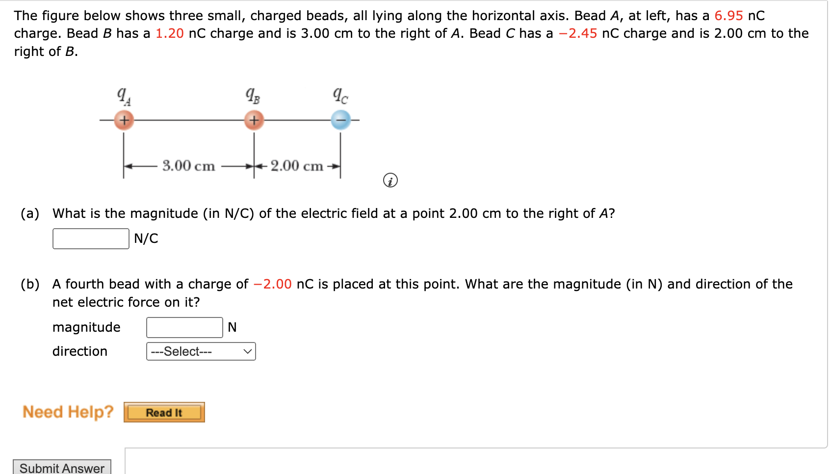 Solved The figure below shows three small, charged beads, | Chegg.com