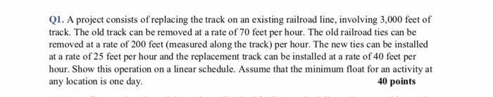 Solved Q1. A project consists of replacing the track on an | Chegg.com