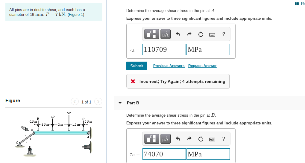 Solved Re All Pins Are In Double Shear, And Each Has A 