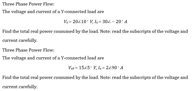 Solved Three Phase Power Flow: The voltage and current of a | Chegg.com