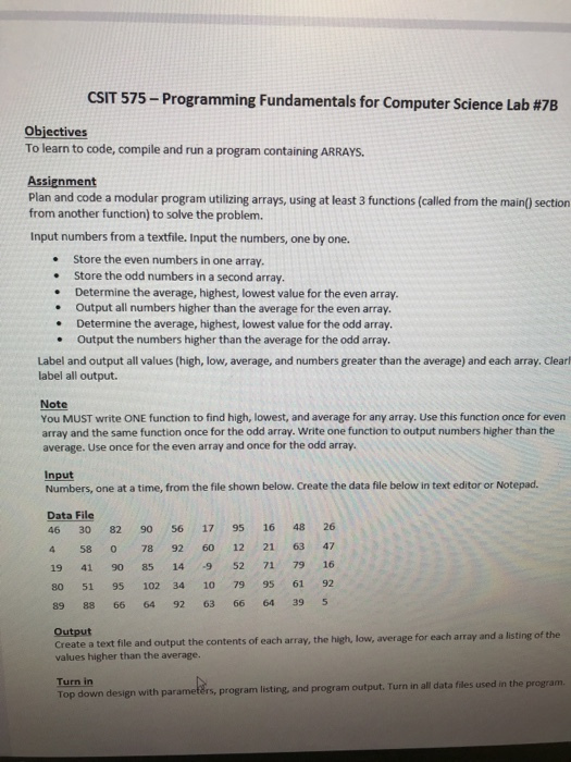 Solved CSIT 575-Programming Fundamentals for Computer | Chegg.com