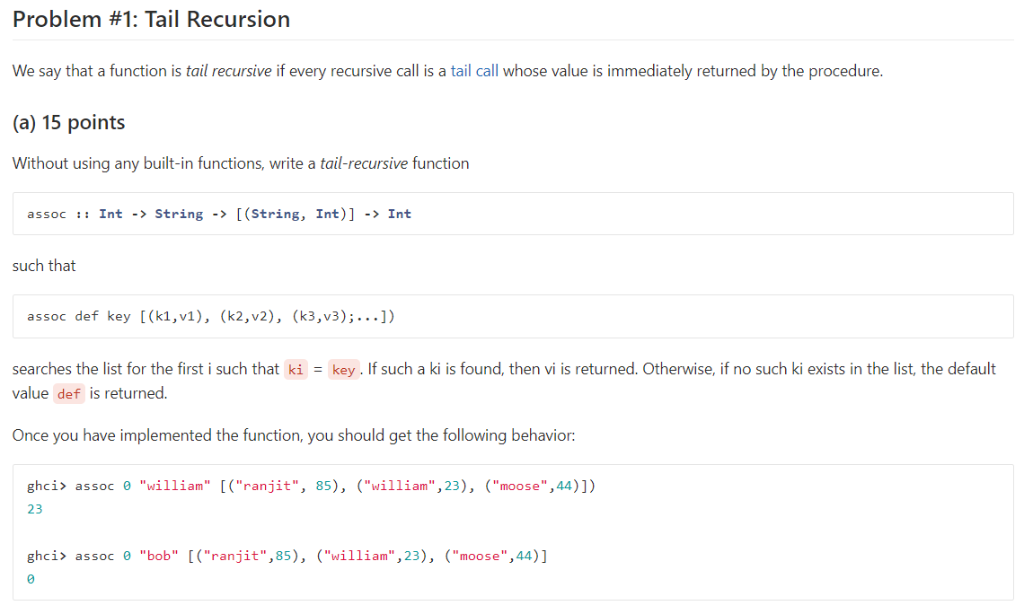 Problem #1: Tail Recursion We say that a function is | Chegg.com