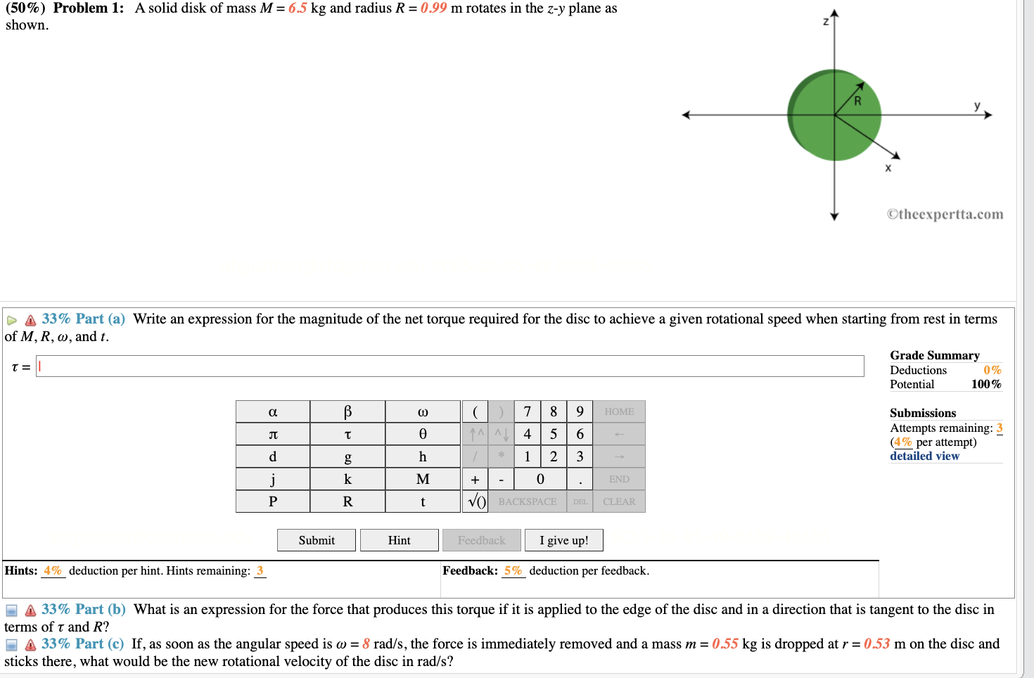 Solved At the instant r=2 m, the 6⋅kg disk is gwen a speed