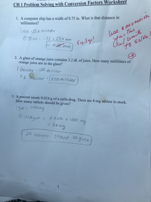 Solved CH 1 Problem Solving with Conversion Factors | Chegg.com
