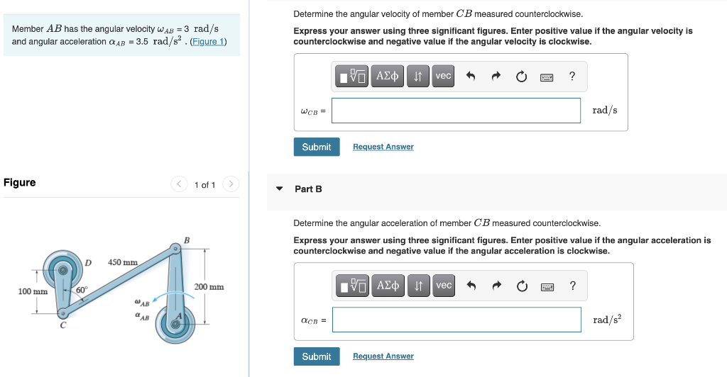 Solved Determine The Angular Velocity Of Member Dc Measured 