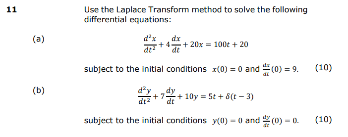 Solved 11 Use the Laplace Transform method to solve the | Chegg.com