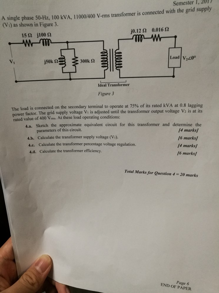 Solved Semester 1,201/ A single phase 50-Hz, 100 kVA, | Chegg.com