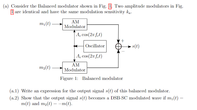 Solved (a) Consider The Balanced Modulator Shown In Fig. 1. | Chegg.com