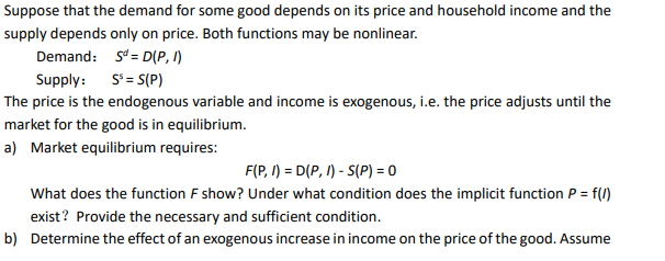 Solved Suppose that the demand for some good depends on its | Chegg.com