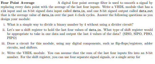 Solved Four Point Average A digital four point average | Chegg.com