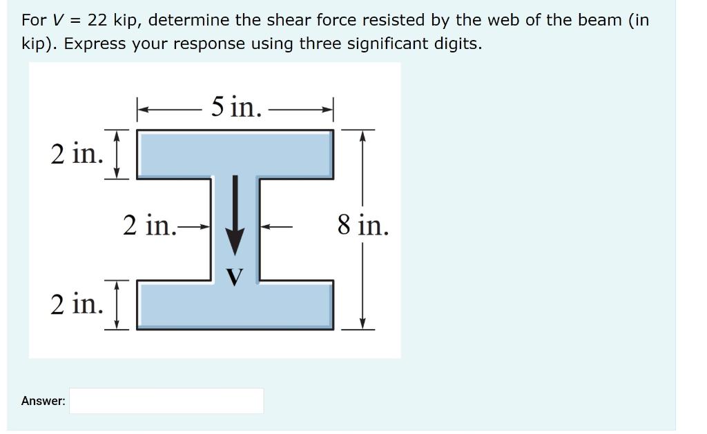Solved For V = 22 kip, determine the shear force resisted by