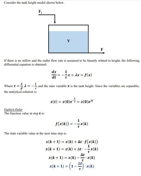 Solved Consider the tank height model shown below. F V F If | Chegg.com