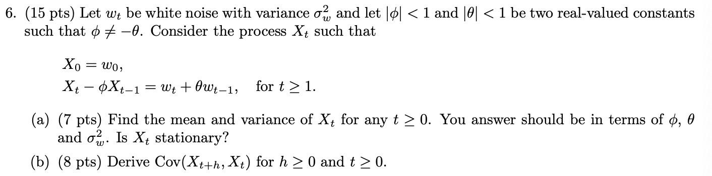 Solved Let wt be white noise with variance σ2w and | Chegg.com