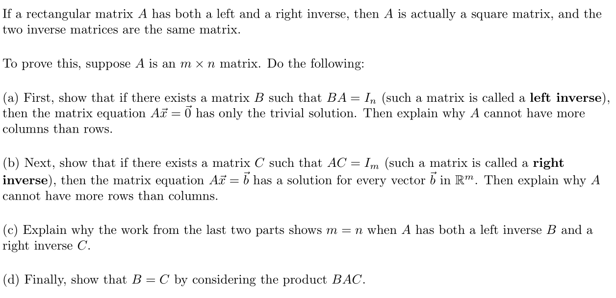 Solved If a rectangular matrix A has both a left and a right | Chegg.com