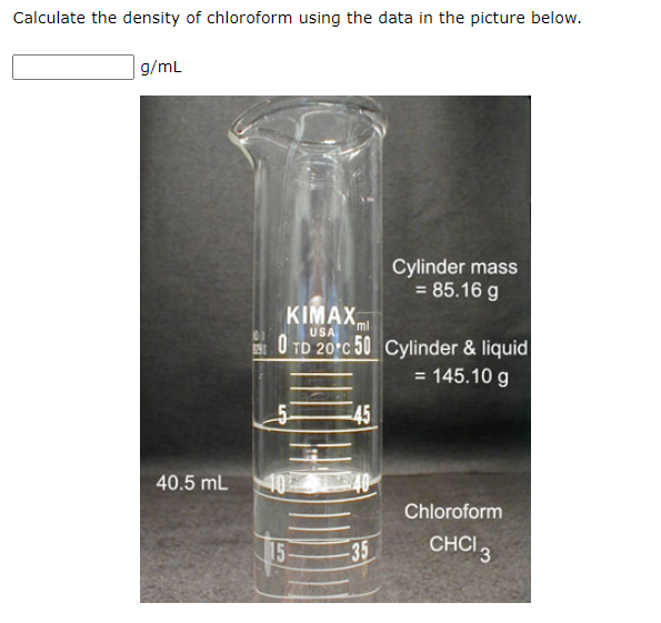 Solved Calculate the density of chloroform using the data in | Chegg.com