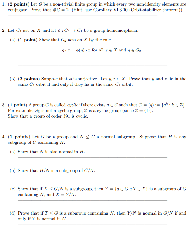 Solved 1 2 Points Let G Be A Non Trivial Finite Group Chegg Com