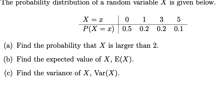 Solved The probability distribution of a random variable X | Chegg.com