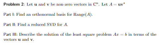 Solved Problem 2: Let u and v be non-zero vectors in C". Let | Chegg.com
