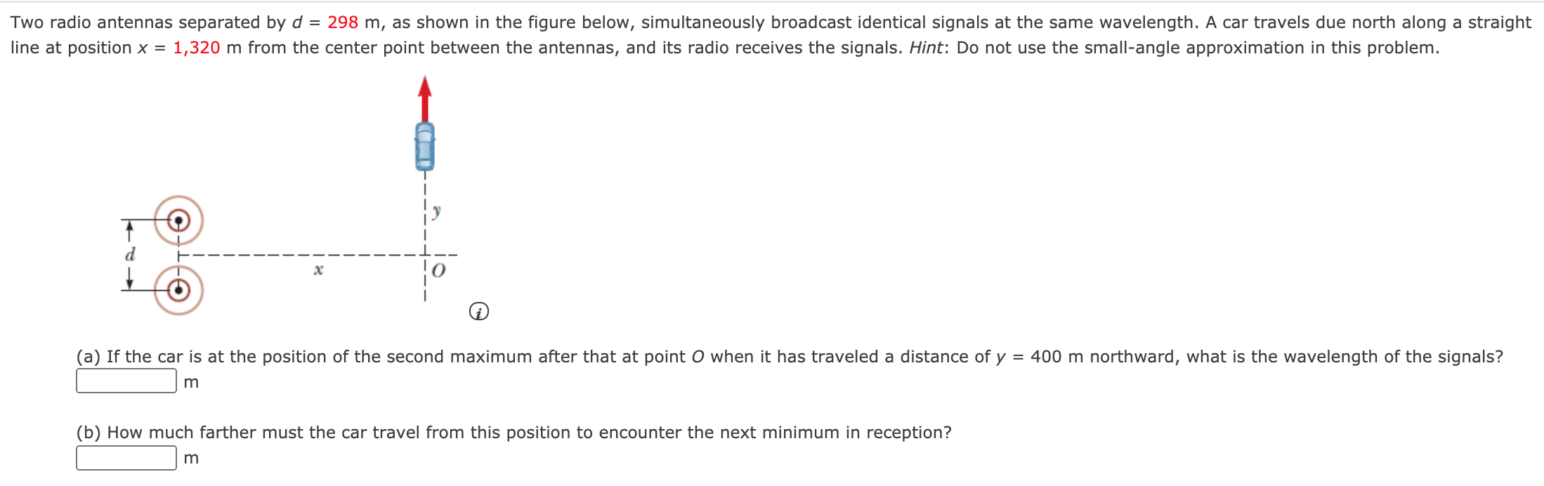 Solved Two radio antennas separated by d = 298 m, as shown