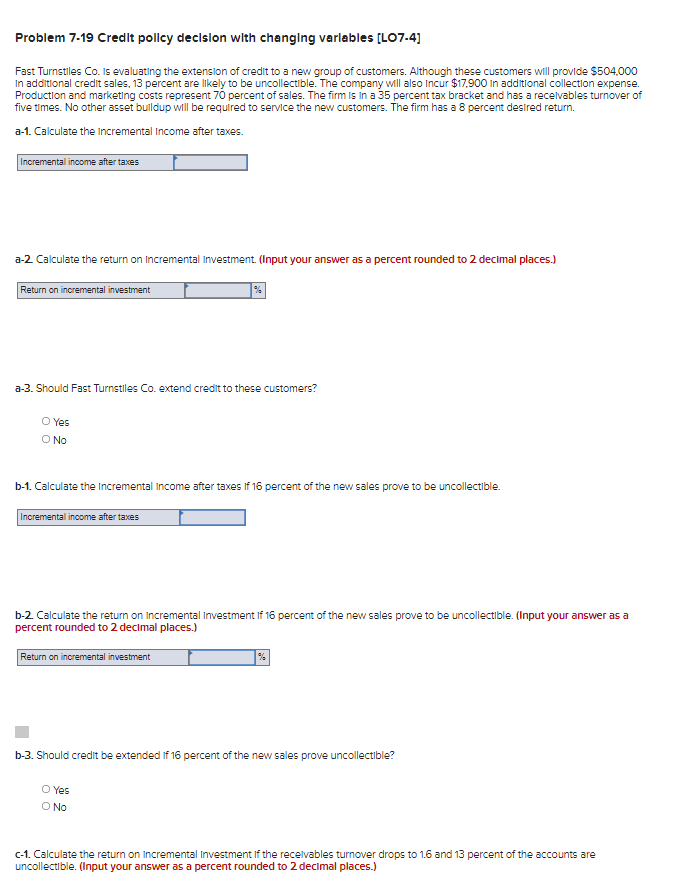 Solved Problem 7-19 Credit Policy Decision With Changing | Chegg.com