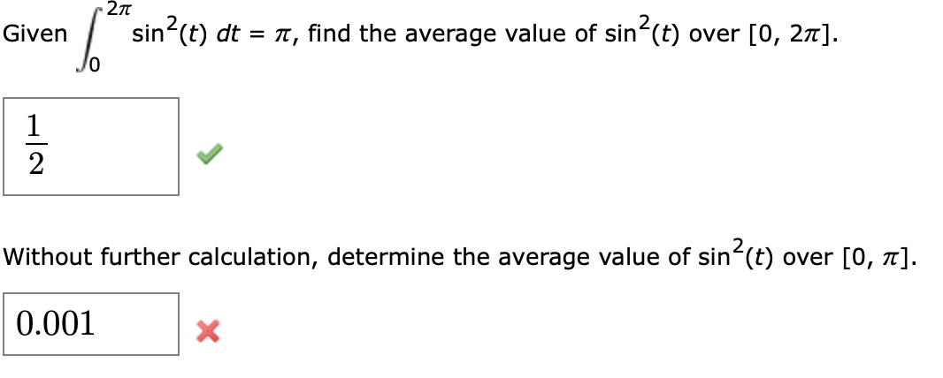 average value of sin 2x from 0 to pi