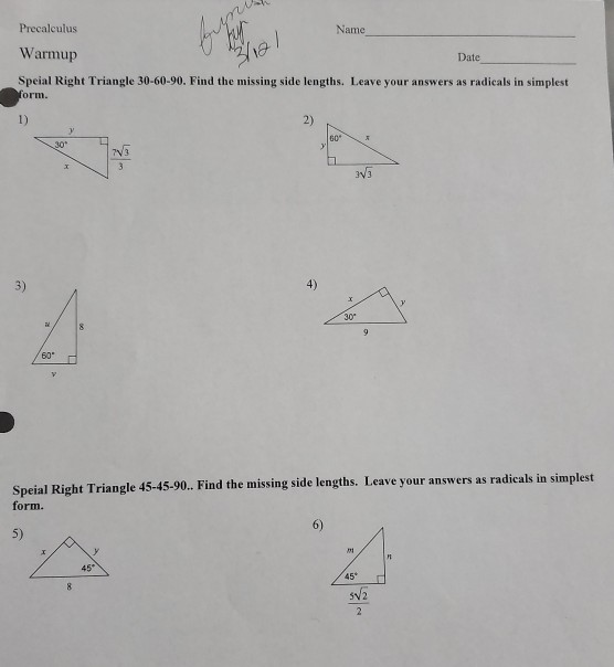 Solved Mush Precalculus Name Warmup Date Speial Right Chegg Com