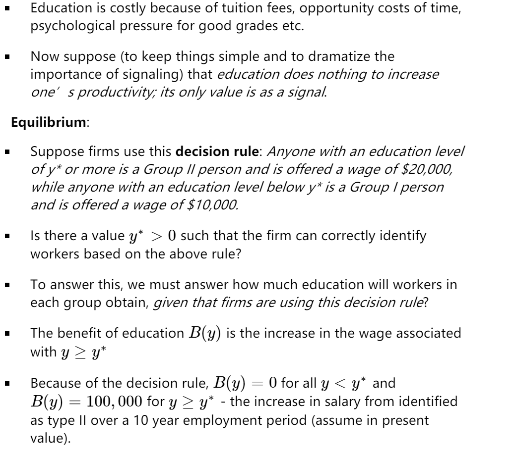 Question 2 Consider the Job Market Signalling model | Chegg.com