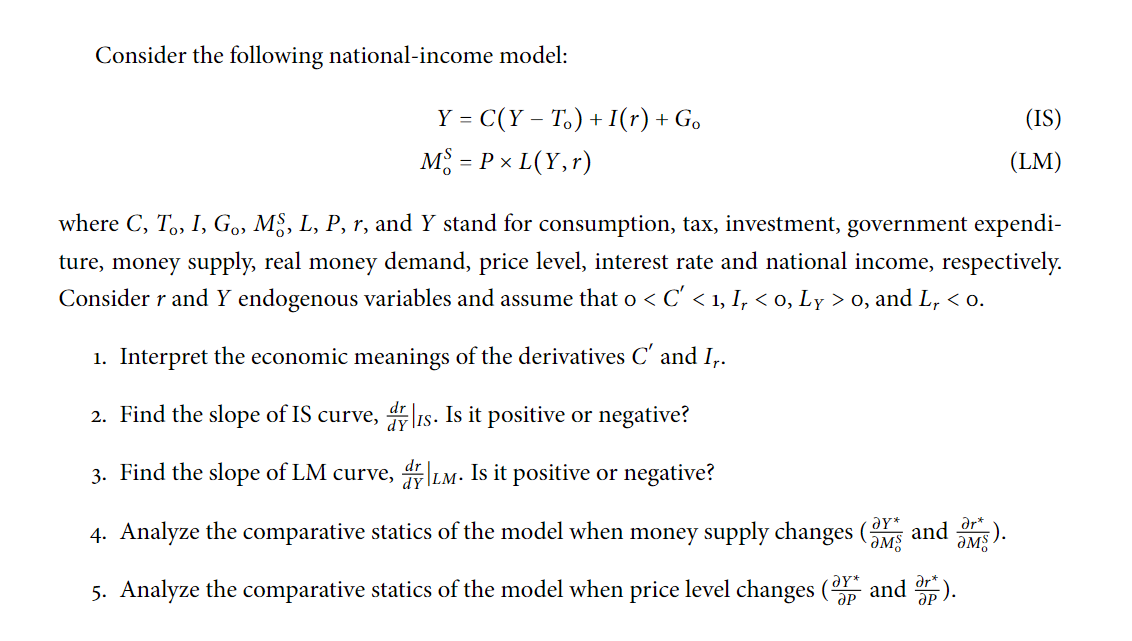 Solved Consider The Following National-income Model: | Chegg.com