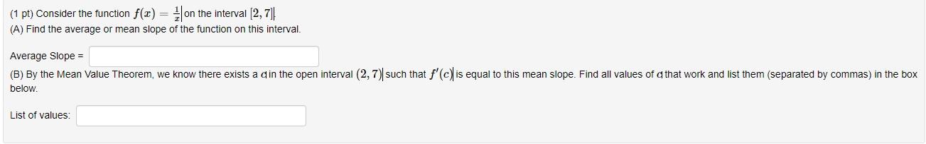 Solved (1 pt) Consider the function f(x) = on the interval | Chegg.com