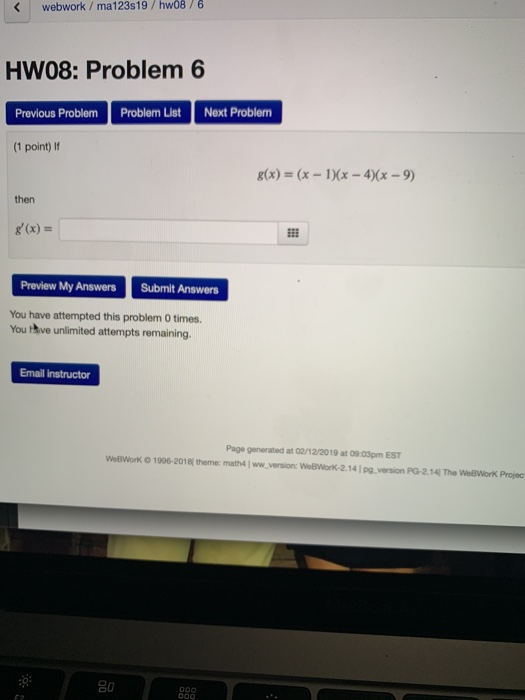 Solved webwork / ma123s19/ hw0876 HW08: Problem 6 Previous | Chegg.com