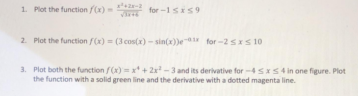Solved x2+2x-2 1. Plot the function f(x)22for-1 sx s9 2. | Chegg.com