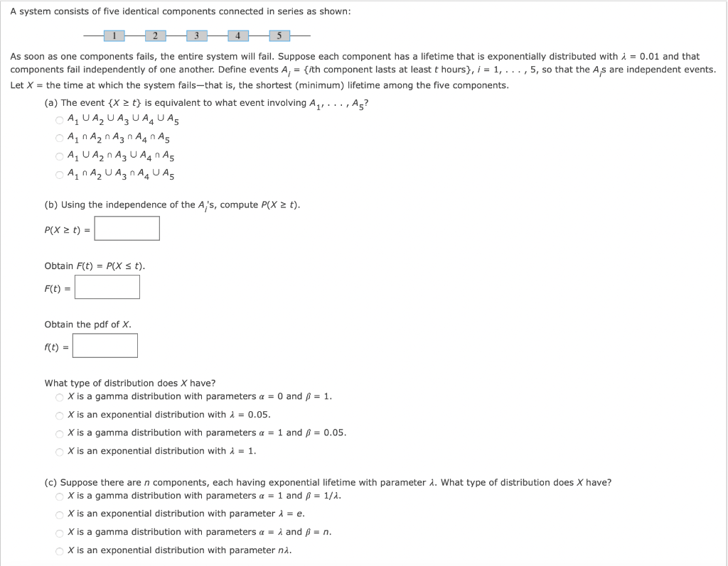 Solved A system consists of five identical components | Chegg.com