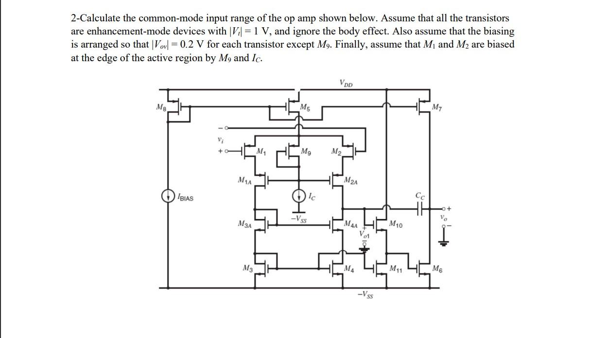 2Calculate the commonmode input range of the op amp