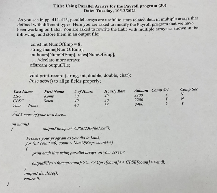 Solved Title: Using Parallel Arrays for the Payroll program | Chegg.com
