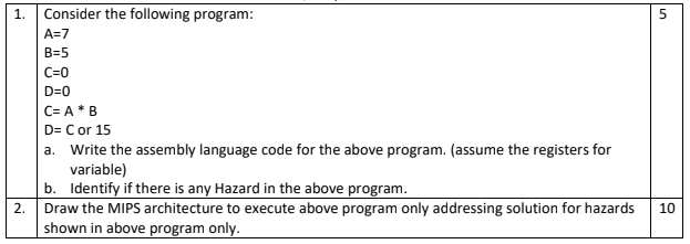 Solved 1. 5 Consider the following program: A=7 B=5 C=0 D=0 | Chegg.com image.
