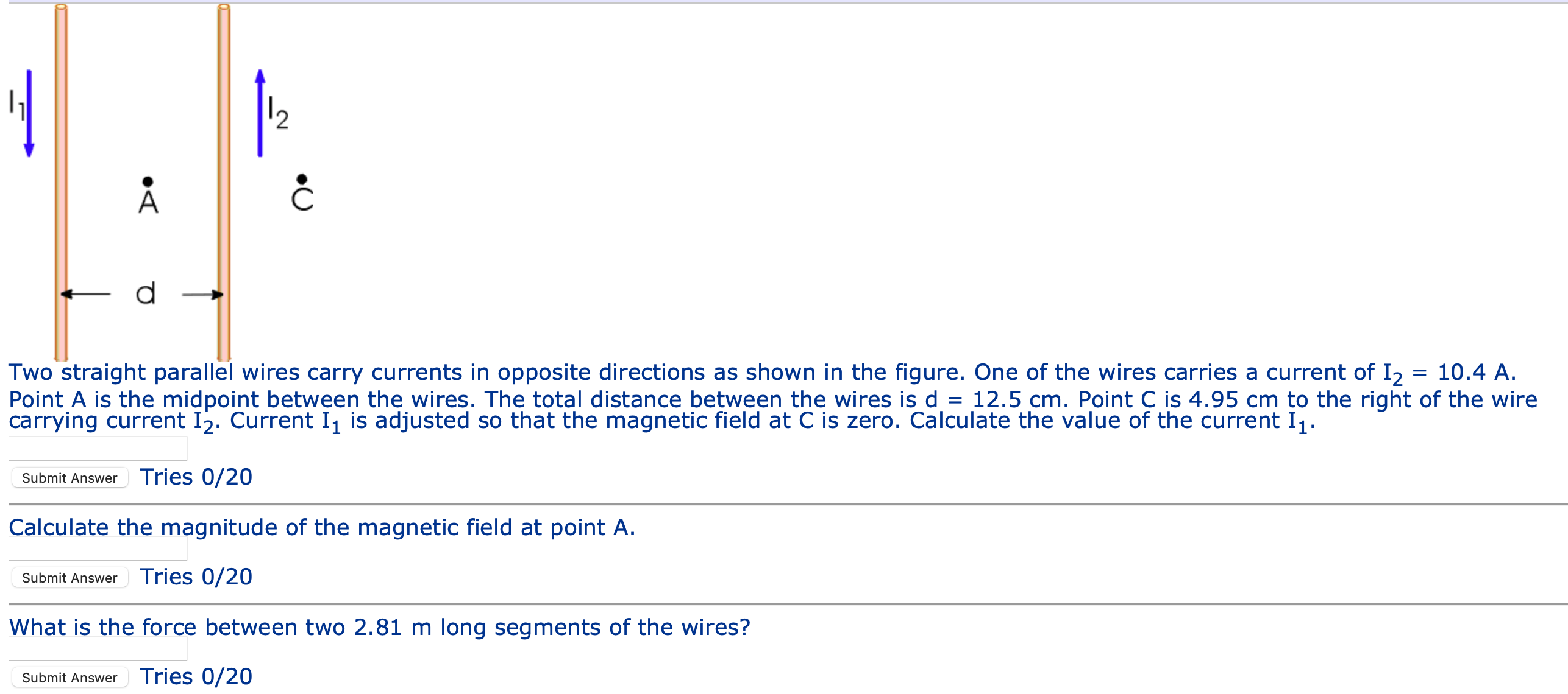 Solved Two straight parallel wires carry currents in