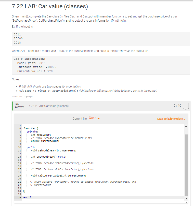 Given main(), complete the Car class (in files Car.h | Chegg.com