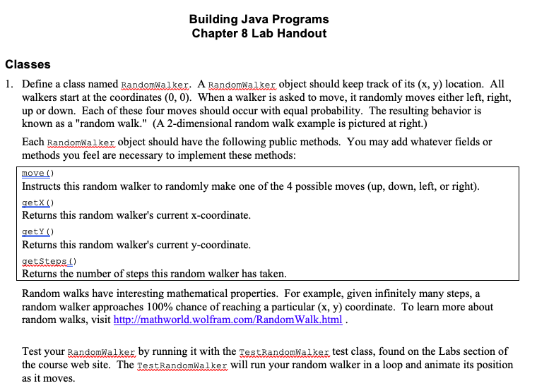 Solved Building Java Programs Chapter 8 Lab Handout Classes | Chegg.com