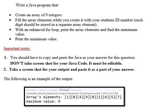 Solved Write a Java program that Create an array of 9 | Chegg.com