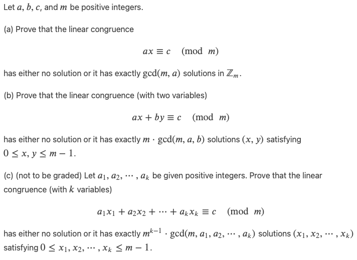 Solved Let A, B, C, And M Be Positive Integers. (a) Prove | Chegg.com