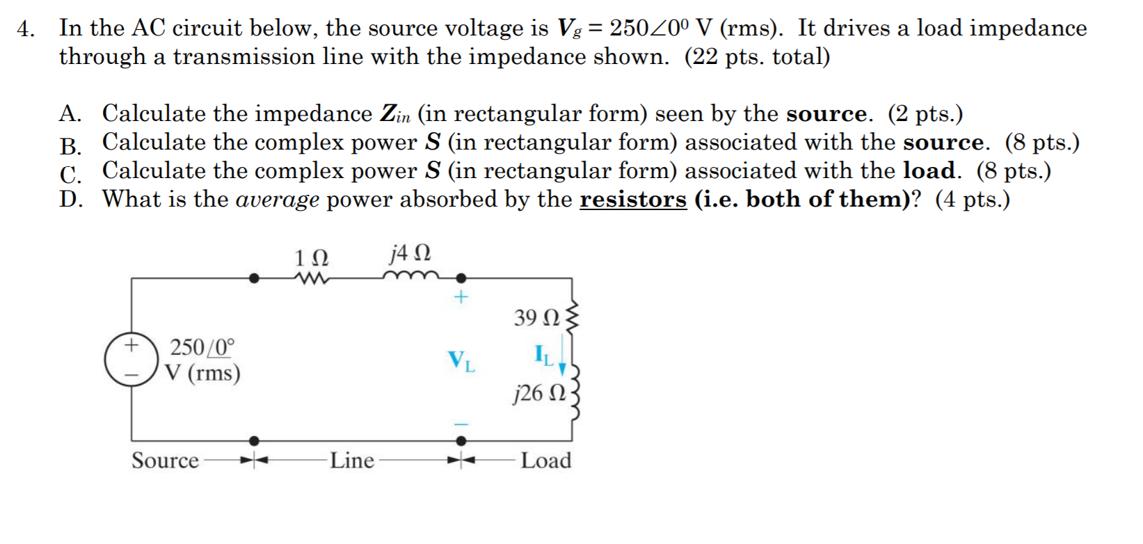 Solved 4. In the AC circuit below, the source voltage is Vg | Chegg.com