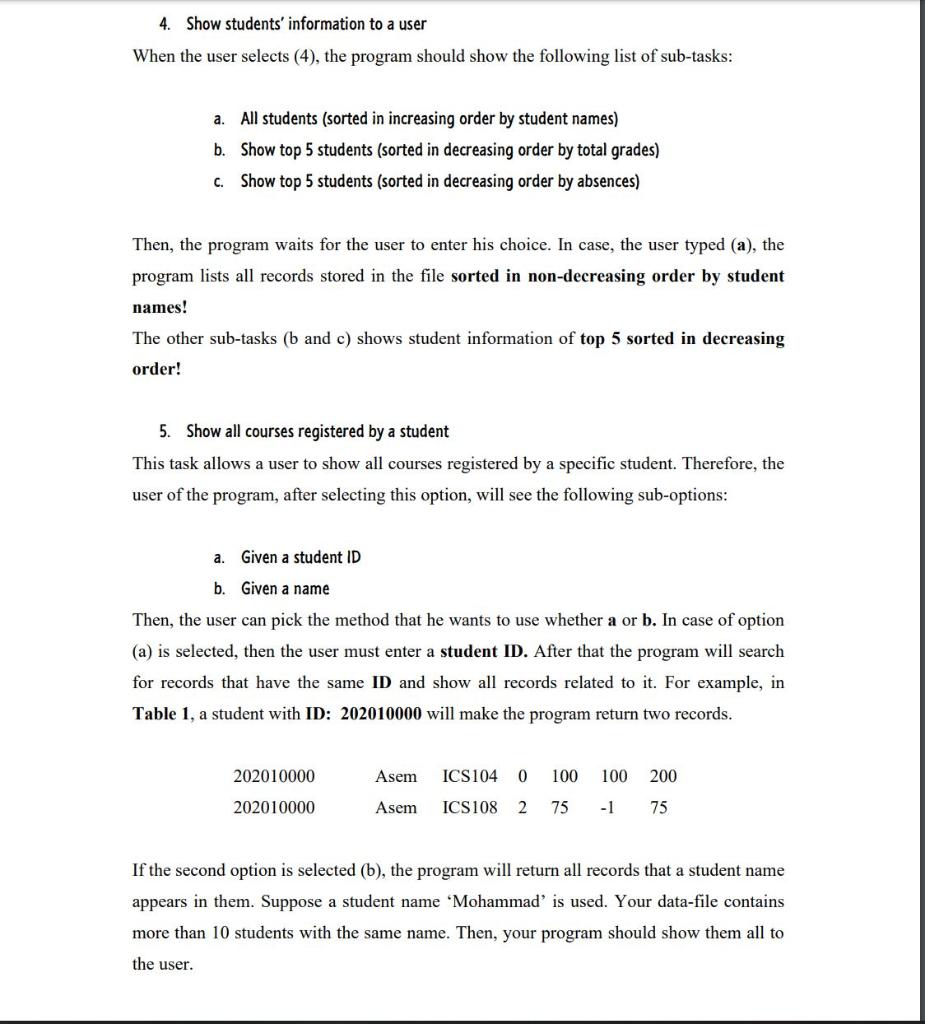 Managing Student Information Program using python. | Chegg.com