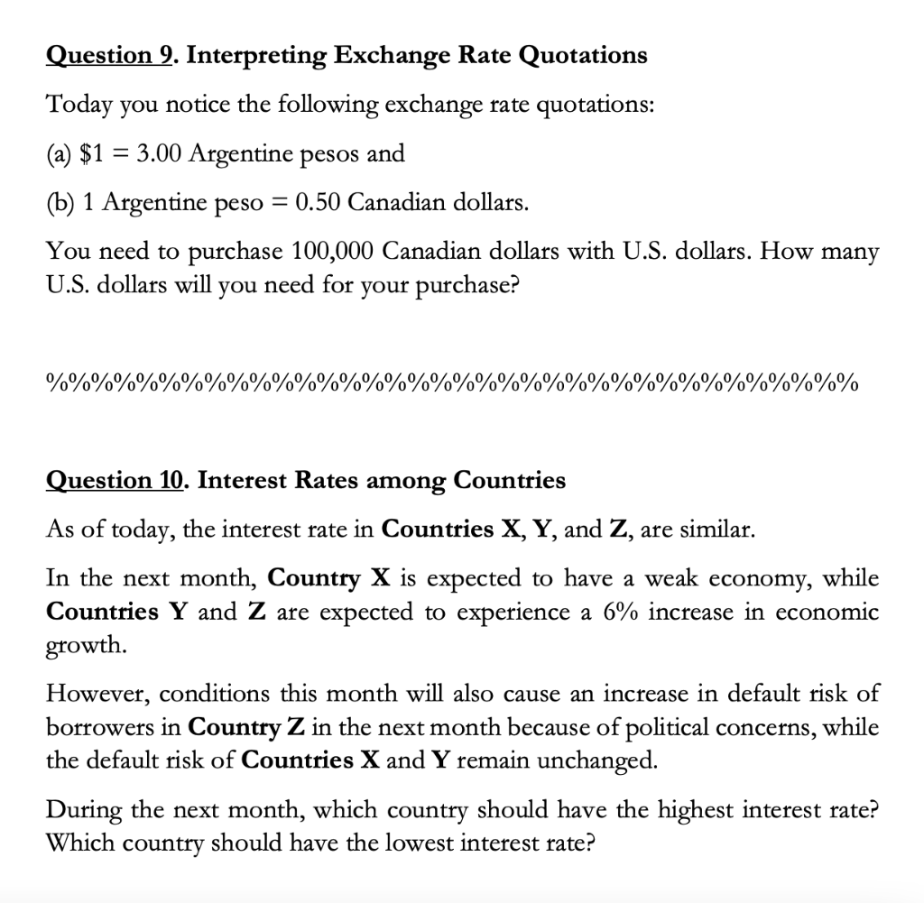 Solved = Question 9. Interpreting Exchange Rate Quotations