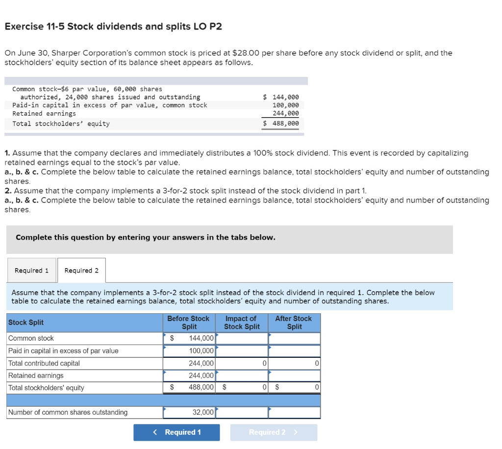 Solved Exercise 11-5 Stock Dividends And Splits LO P2 On | Chegg.com