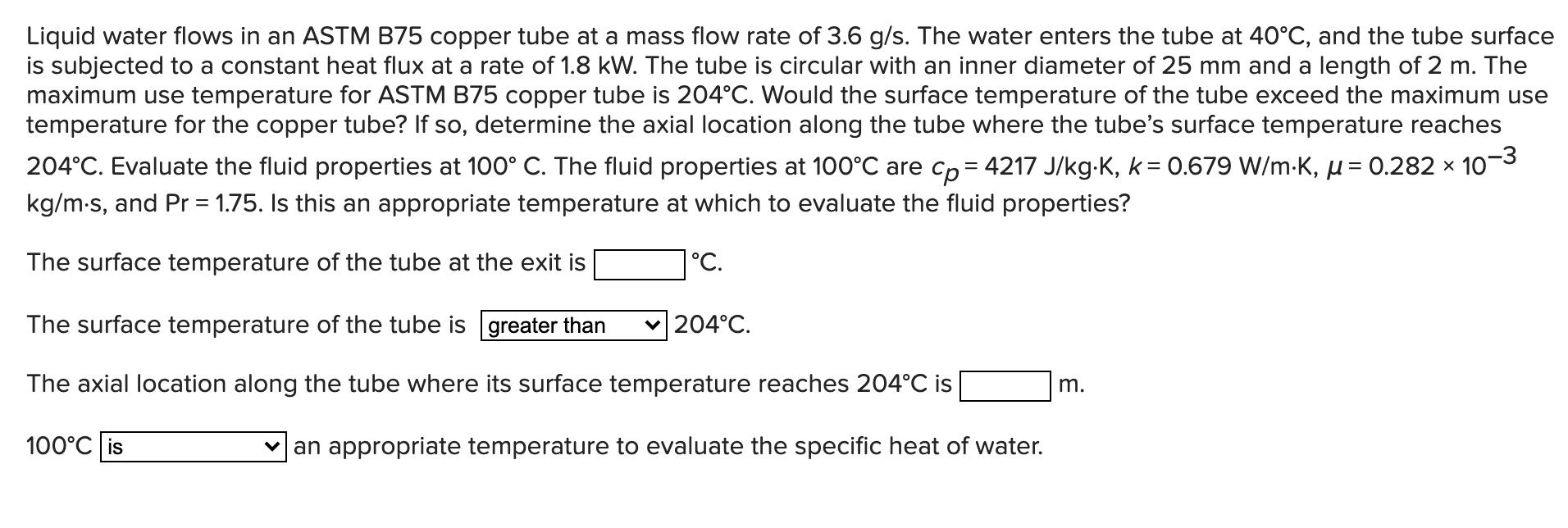 Solved Liquid water flows in an ASTM B75 copper tube at a | Chegg.com