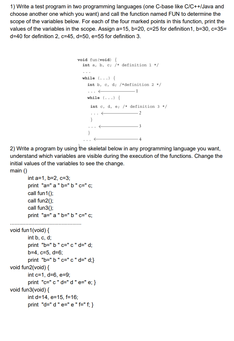 Solved 1) Write a test program in two programming languages | Chegg.com
